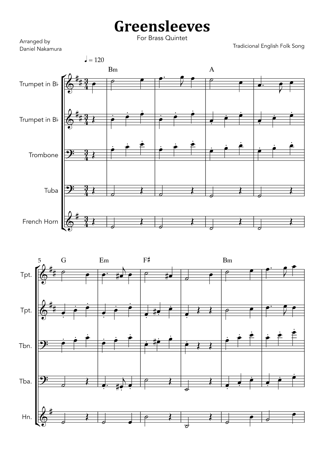 Greensleeves (for Brass Quintet) (arr. Daniel Nakamura)