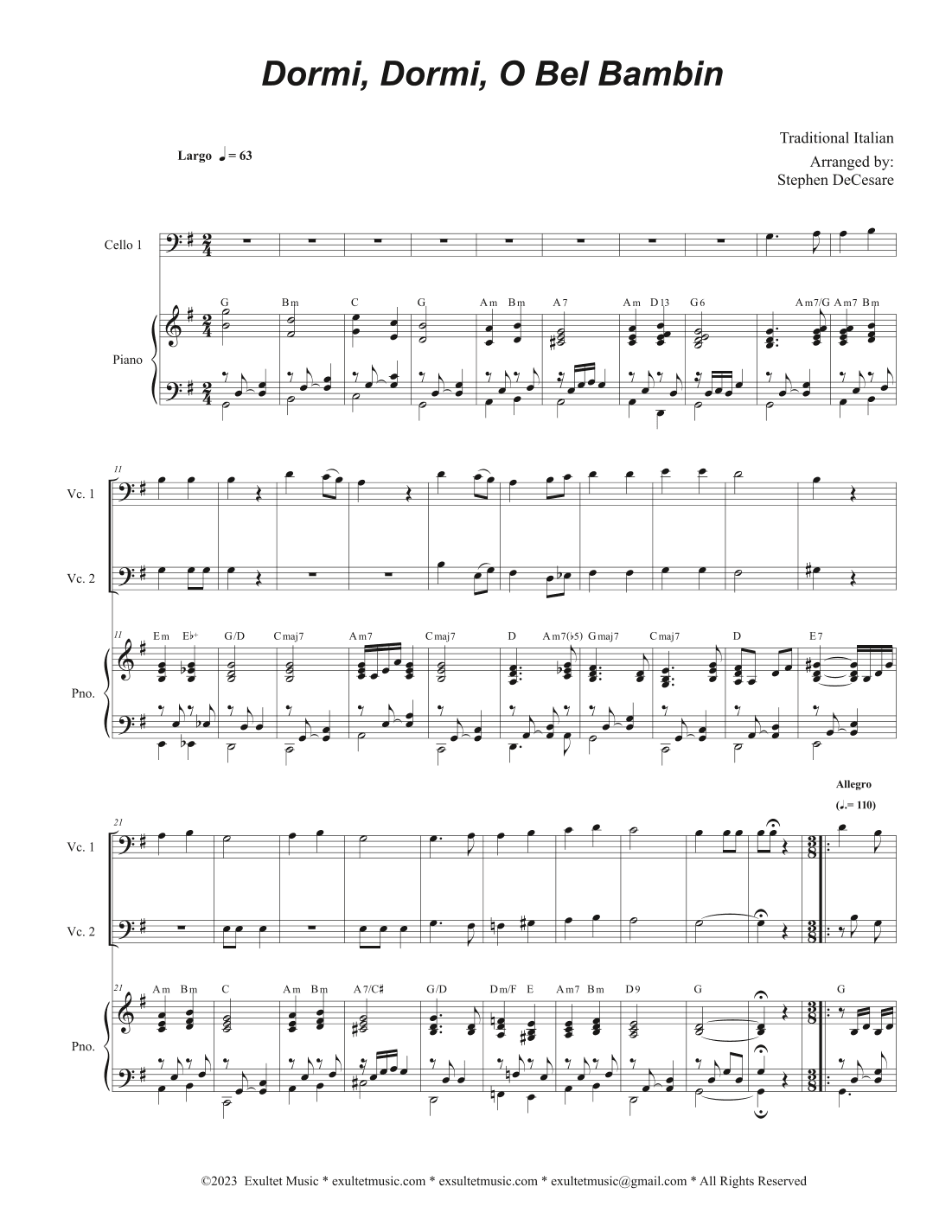 Dormi, Dormi, O Bel Bambin (Cello Duet - Alternate Version) (arr. Stephen DeCesare)