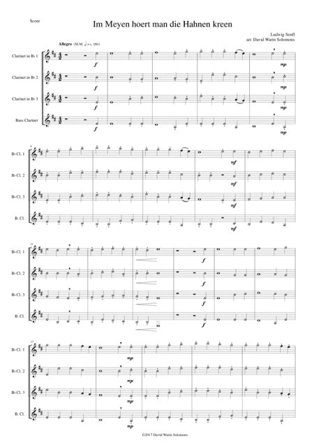 Im Meyen hoert man die Hahnen kreen  (In May you hear the cocks crow) for clarinet quartet (arr. David Warin Solomons)