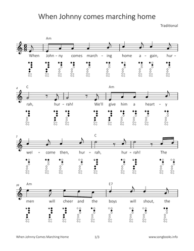 When Johnny comes marching home (arr. songbooks.info)