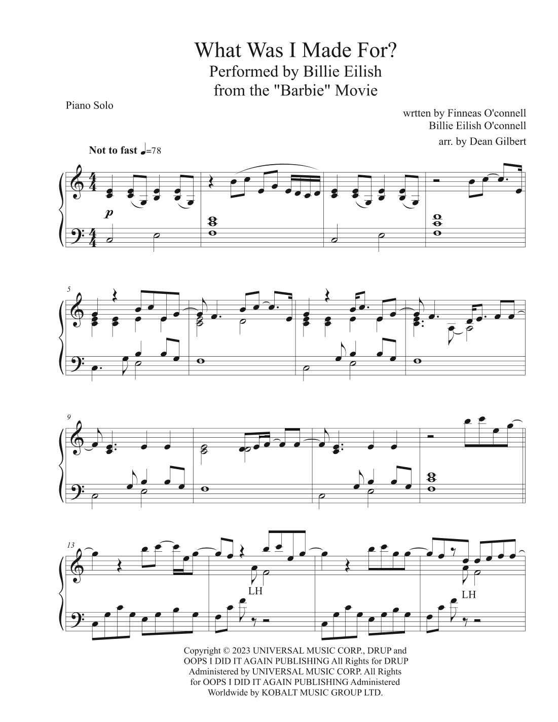 What Was I Made For? (arr. Dean Gilbert)