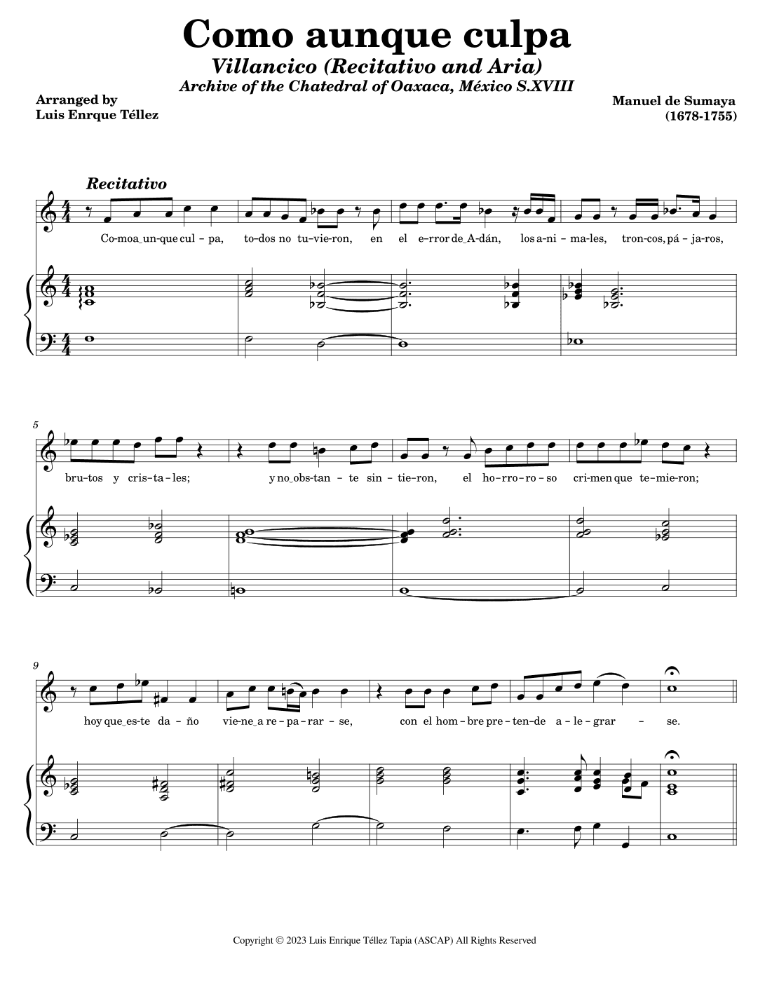 Como aunque culpa (Recitativo and Aria) (arr. Luis Enrique Téllez)