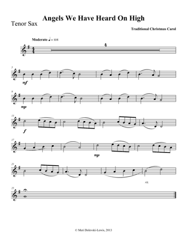 Angels We Have Heard On High: B flat saxes (arr. Meri Dolevski)