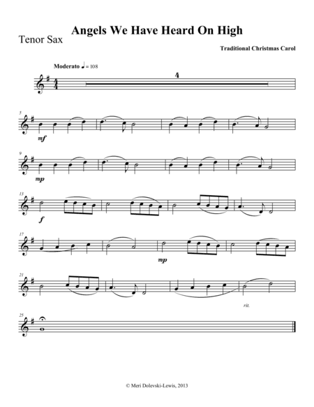 Angels We Have Heard On High: B flat saxes (arr. Meri Dolevski)