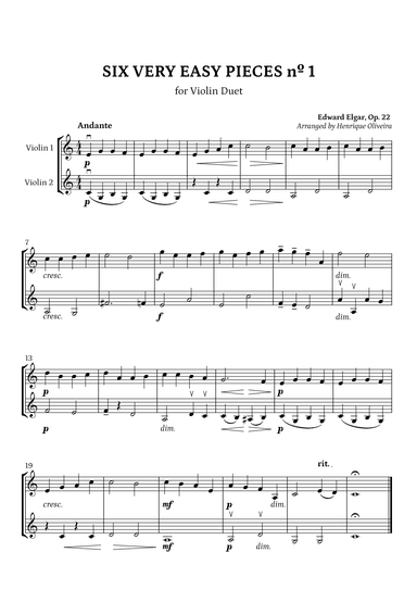 Six Very Easy Pieces nº 1 (Andante) - Violin Duet (arr. Henrique Oliveira)