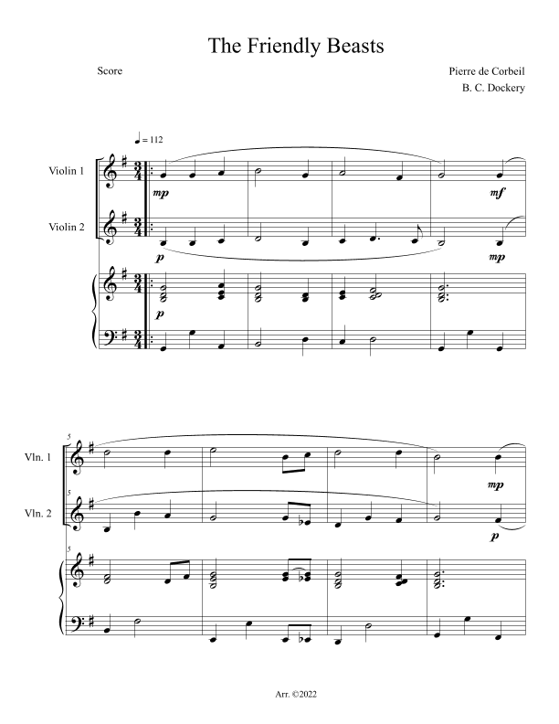 The Friendly Beasts (Violin Duet with Piano Accompaniment) (arr. B. C. Dockery)