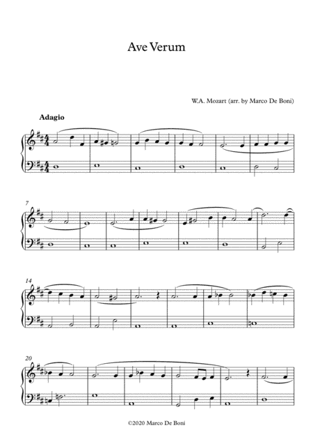 Mozart's Ave Verum (Easy version for Beginner piano) (arr. Marco De Boni)