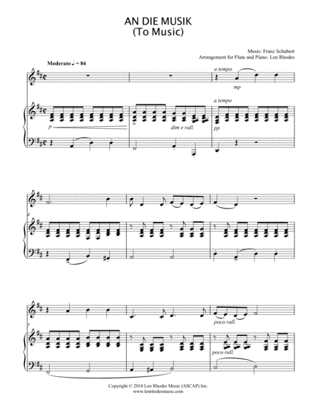Franz Schubert - An Die Musik (To Music) for Flute and Piano (arr. Len Rhodes)