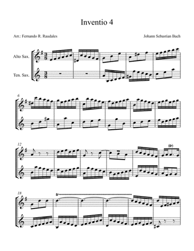 Invention No. 4 - J.S. Bach - Alto and Tenor Sax duet (arr. Fernando R. Raudales)