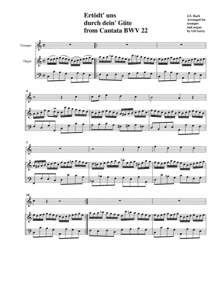 Ertödt' uns durch dein' Güte from Cantata BWV 22 (Arrangement for trumpet and organ) (arr. Gil Garty)