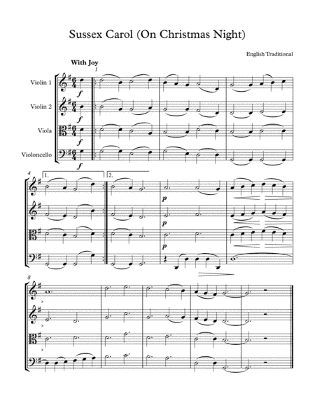 Sussex carol / On Christmas day - easy string quartet (arr. Nicholas Palmer)