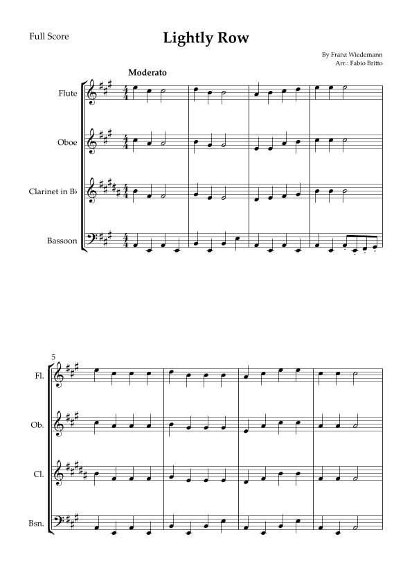 Lightly Row for Woodwind Quartet (arr. Fabio Britto)