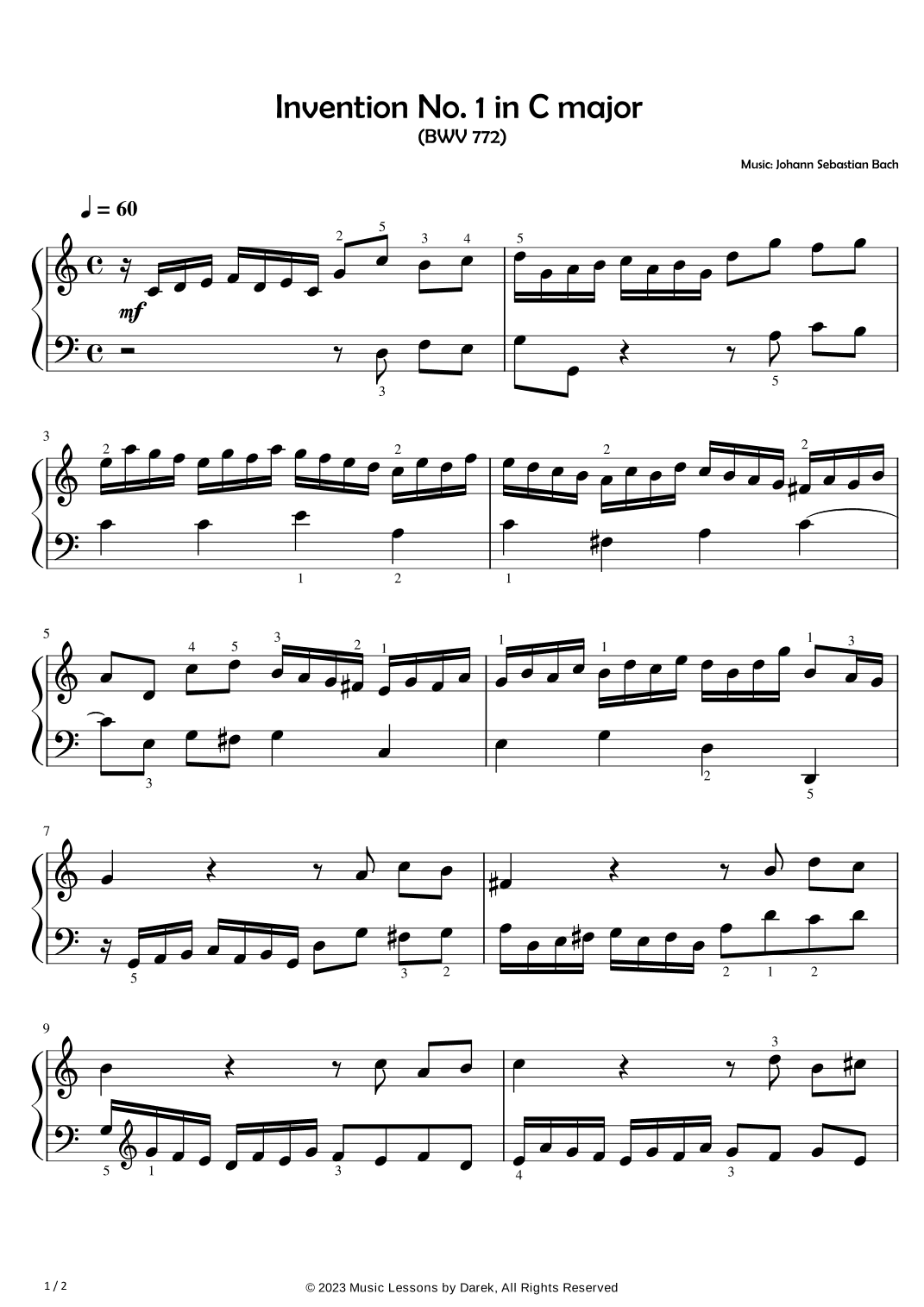 Invention No. 1 in C major (EASY PIANO) (BWV 772) [Johann Sebastian Bach] (arr. Darek)