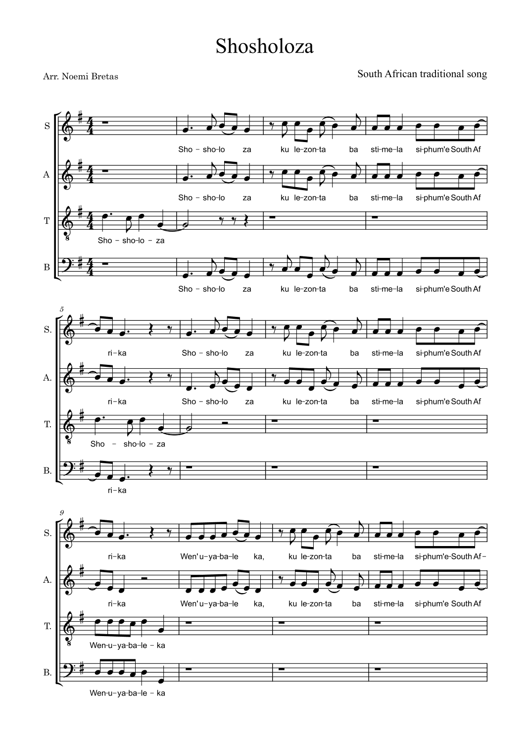 Shosholoza (South African) (arr. Noemi Bretas)