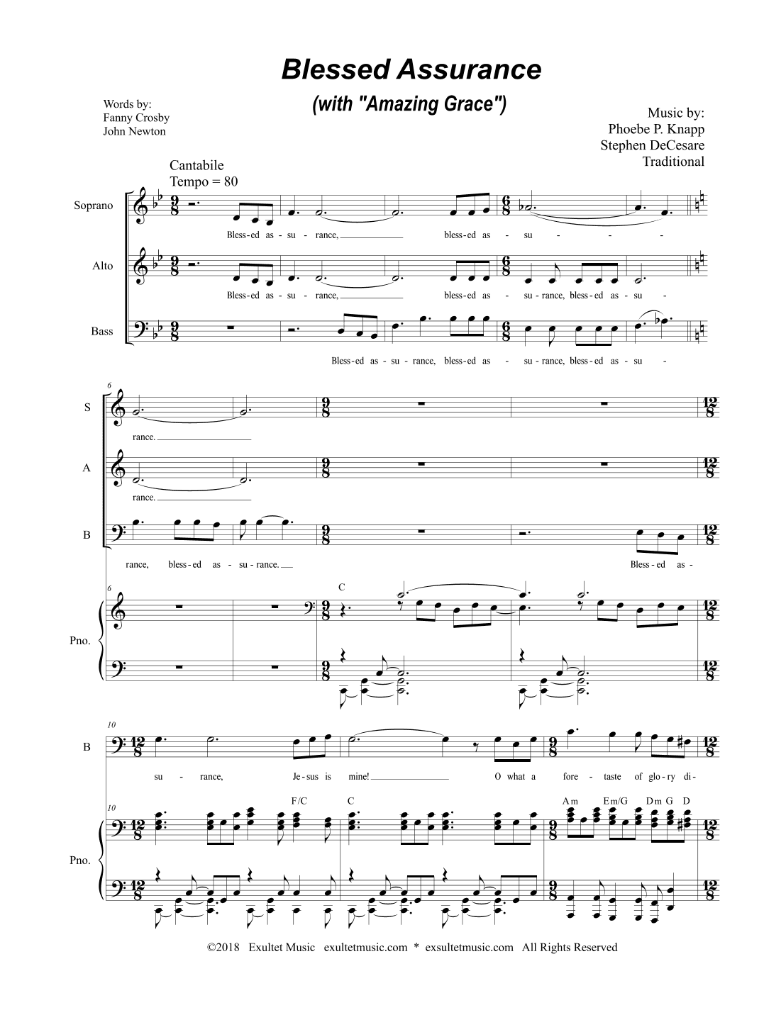 Blessed Assurance (with "Amazing Grace") (for SAB)