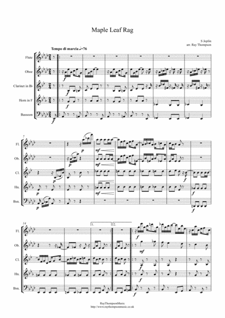 Scott Joplin: Maple Leaf Rag - wind quintet (arr. Ray Thompson)