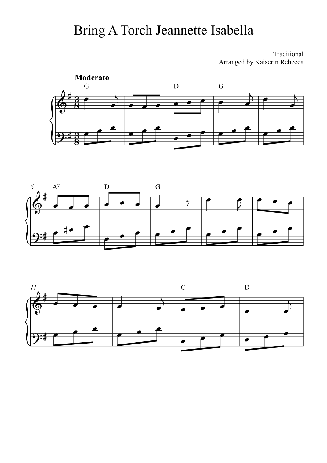 Bring A Torch Jeannette Isabella (arr. Kaiserin Rebecca)