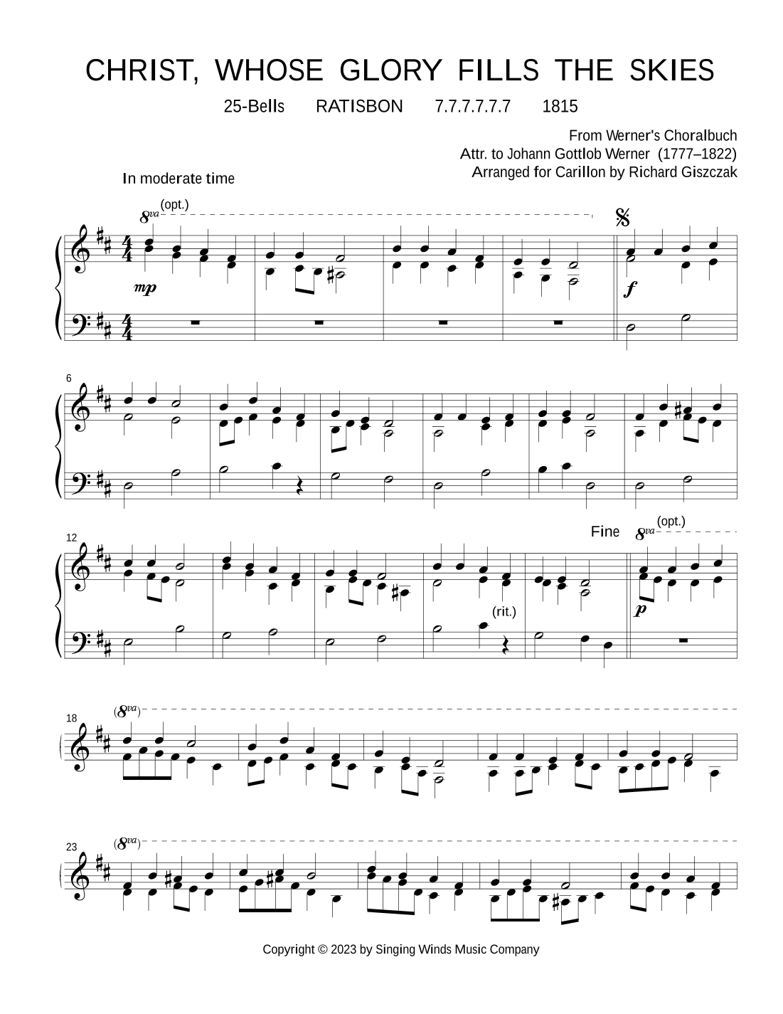 25B. Christ, Whose Glory Fills the Skies (RATISBON) (arr. Richard Giszczak)