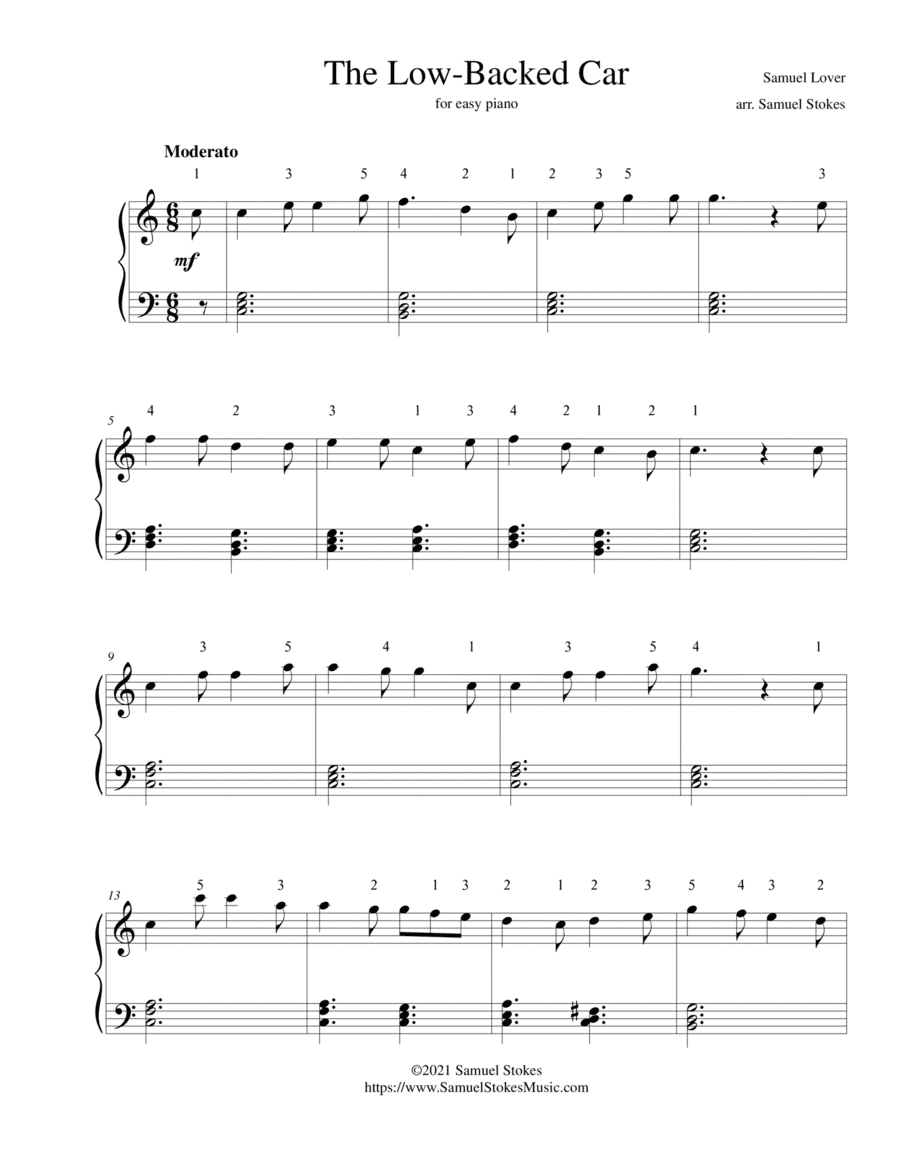 The Low-Backed Car - for easy piano (arr. Samuel Stokes)