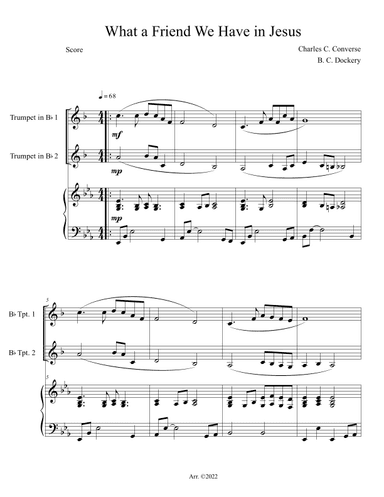 What a Friend We Have in Jesus (Trumpet Duet with Piano Accompaniment) (arr. B. C. Dockery)