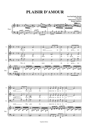 PLAISIR D'AMOUR - Arr. for SAB Choir and Piano (arr. Renato tTagliabue)