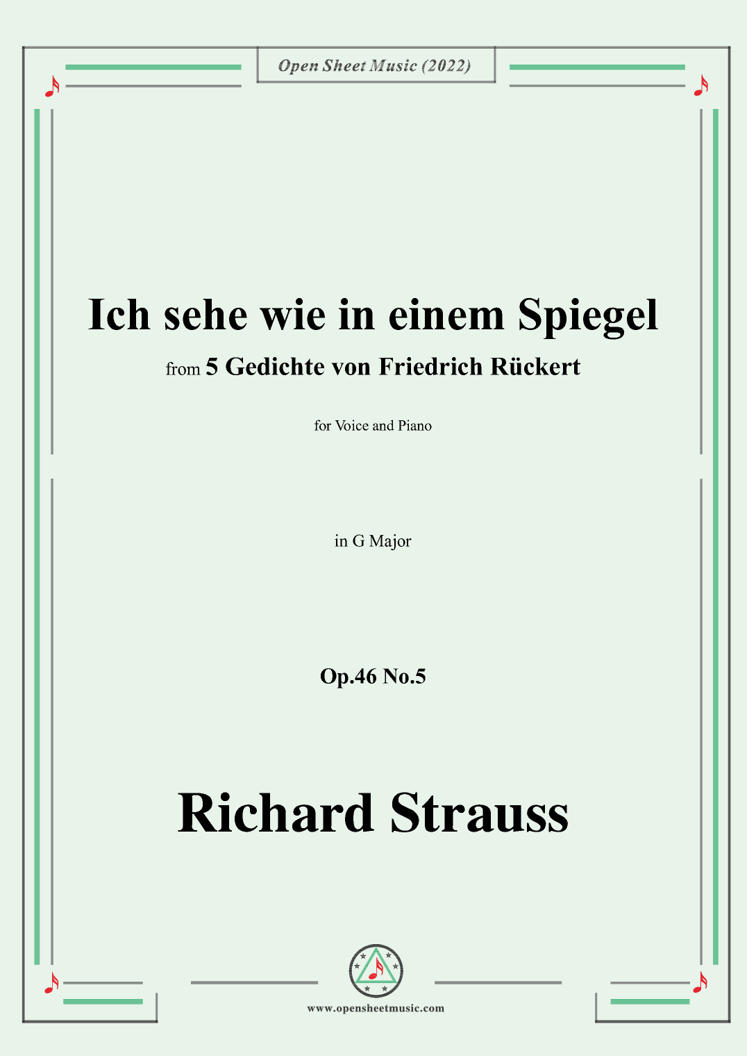 Richard Strauss-Ich sehe wie in einem Spiegel,in G Major,Op.46 No.5 (arr. OSM Press)