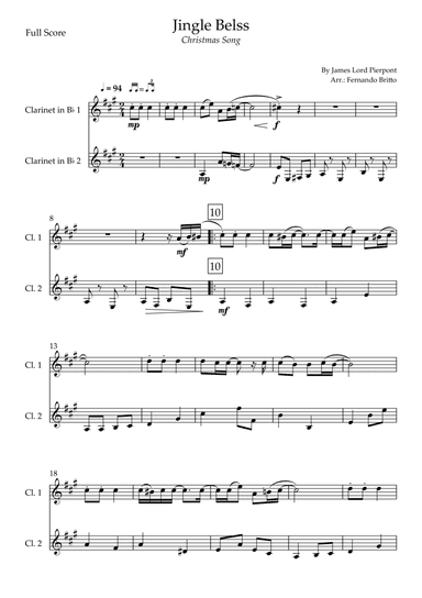 Jingle Bells - Jazz Version (Christmas Song) for Clarinet in Bb Duo (arr. Fernando Britto)