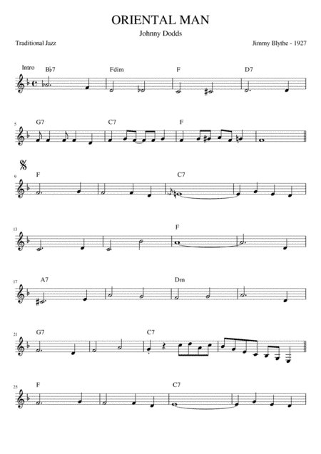 Oriental Man (Lead Sheet) Traditional Jazz (arr. Alex Farre)