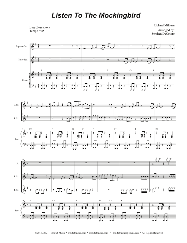 Listen To The Mockingbird (Duet for Soprano and Tenor Saxophone) (arr. Stephen DeCesare)