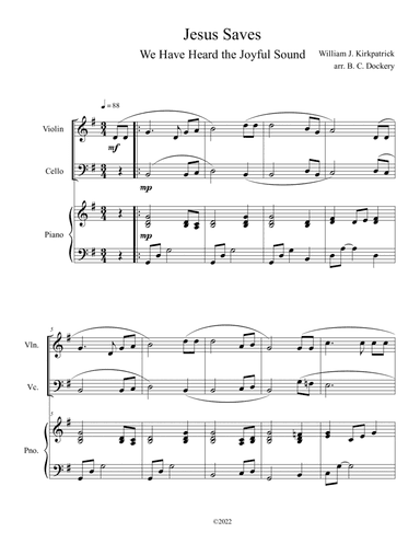 Jesus Saves (We Have Heard the Joyful Sound) Violin and Cello Duet with Piano (arr. B. C. Dockery)