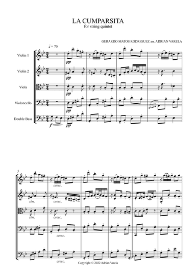 La Cumparsita for string quintet (arr. Adrian Varela)
