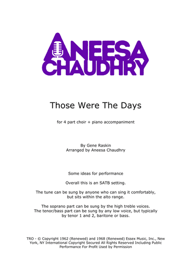 Those Were The Days (arr. Aneesa Chaudhry)