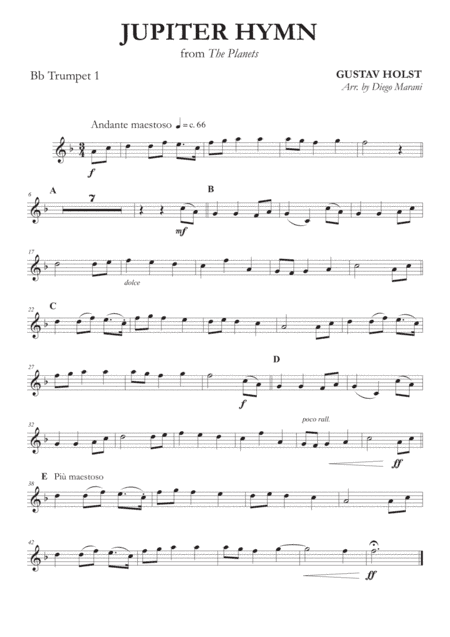 Jupiter Hymn from "The Planets" for Brass Quartet (arr. Diego Marani)