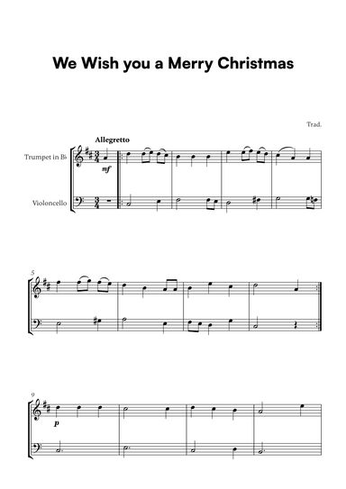 Trad. - We Wish you a Merry Christmas (for Trumpet in Bb and Cello) (arr. Cadenza Editions)