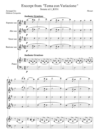 Excerpt from sonate k331 - "Tema con Variazione" (arr. Gildson Cerqueira)