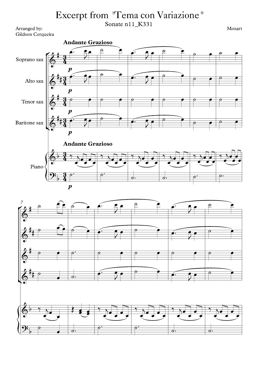 Excerpt from sonate k331 - "Tema con Variazione" (arr. Gildson Cerqueira)