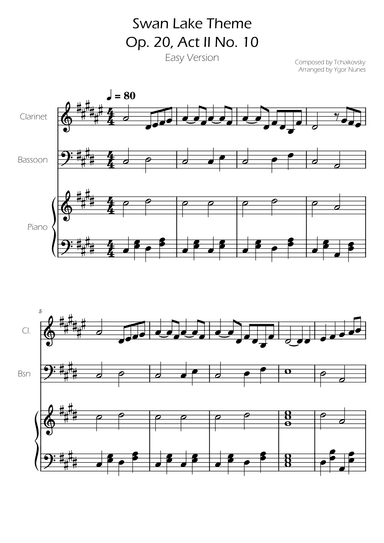 Swan Lake (theme) - Tchaikovsky - Basoon and Clarinet w/ Piano Accompaniment (arr. Ygor Nunes)