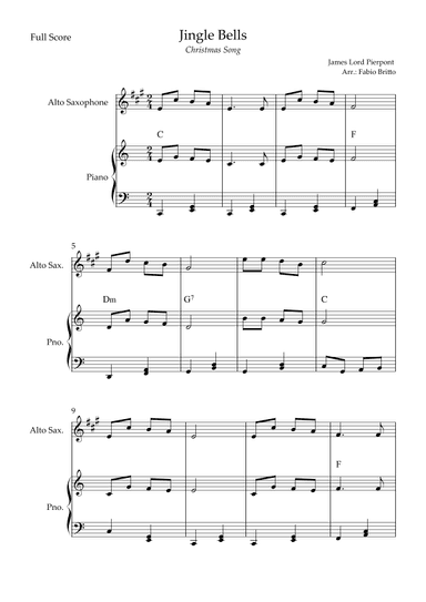 Jingle Bells (Christmas Song) for Alto Saxophone Solo and Piano Accompaniment with Chords (arr. Fabio Britto)