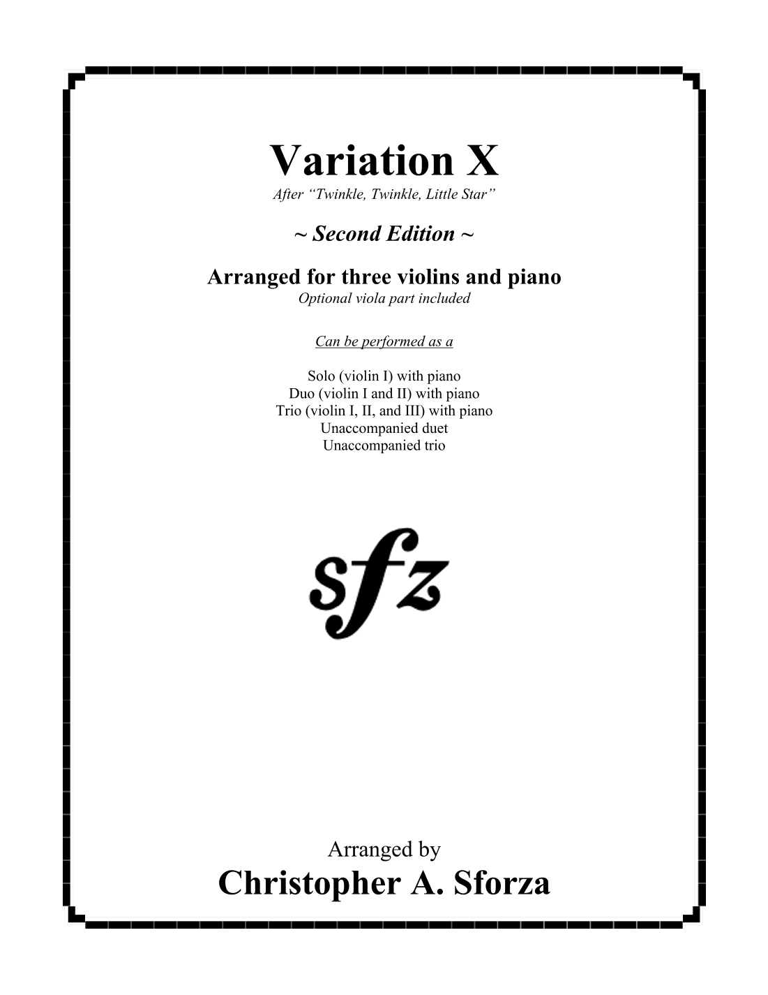 Variation X, for two violins and piano (arr. Christopher A. Sforza)