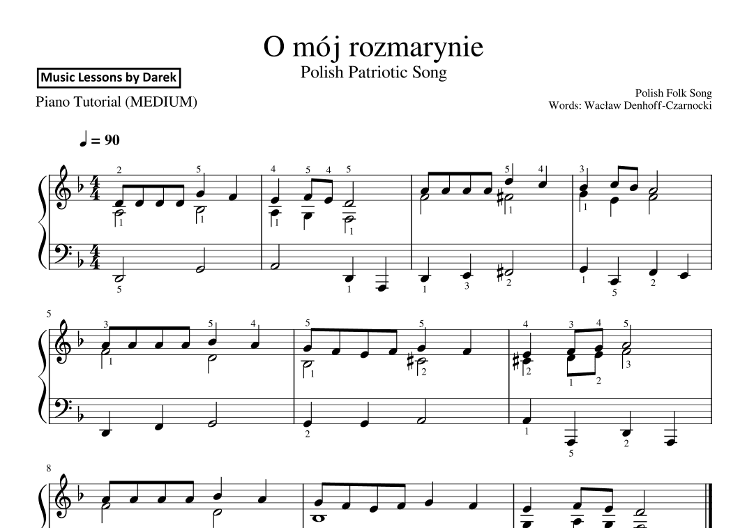 O mój rozmarynie (Polish Patriotic Song) / Oh My Rosemary [MEDIUM PIANO] (arr. Darek)