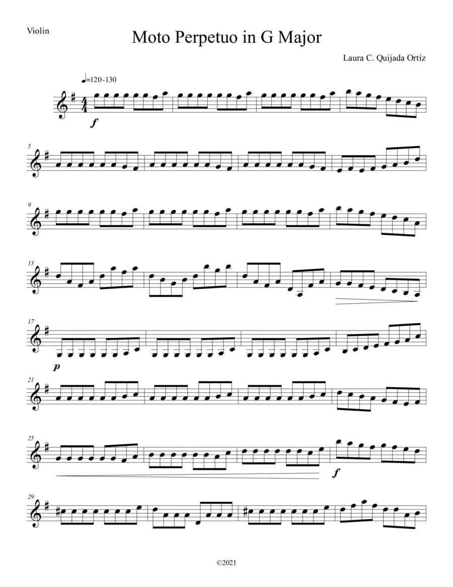 Moto Perpetuo in G Major, for children string orchestra. VIOLIN PART.