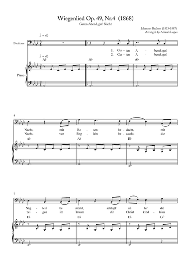 Wiegenlied Op. 49, Nr.4  (1868) - Lullaby - key Ab (arr. Amauri Lopes)
