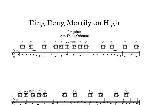 Ding Dong Merrily on High  (G major - guitar TABS - no lyrics) (arr. Duda Oriontte)