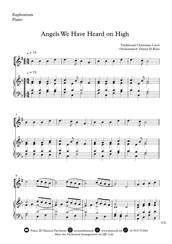 Angels We Have Heard on High  - Gloria in excelsi Deo - Easy Euphonium and Piano (arr. Daniel H Rosa)