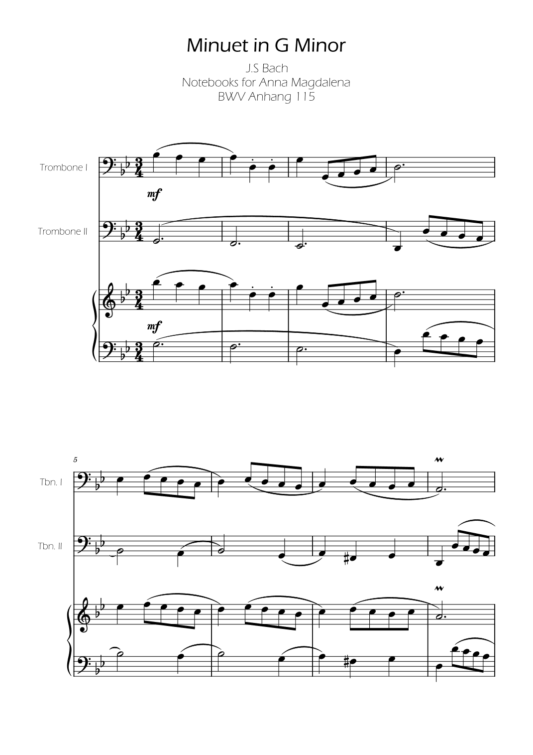 Minuet in G minor BWV Anh. 115 - Bach - Trombone Duet (arr. Ygor Nunes)