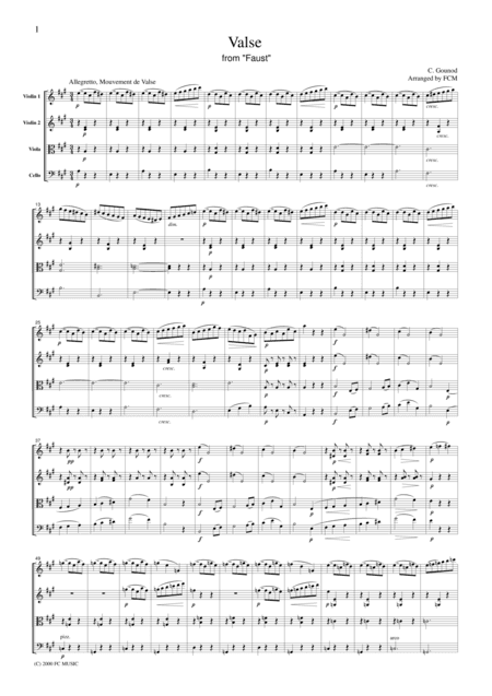 Gounod  Valse from Faust, for string quartet, CG001 (arr. FCMUSIC)