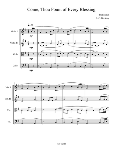 Come, Thou Fount of Every Blessing (String Quartet) (arr. B. C. Dockery)