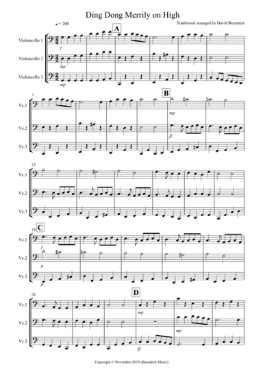 Ding Dong Merrily on High for CelloTrio (arr. David Burndrett)