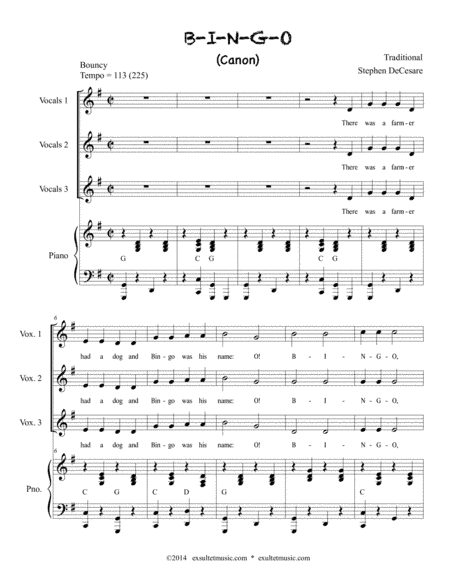 B-I-N-G-O (Canon) (arr. Stephen DeCesare)