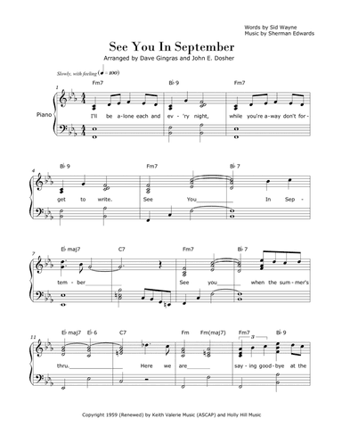 See You In September (arr. Dave Gingras, John E. Dosher)
